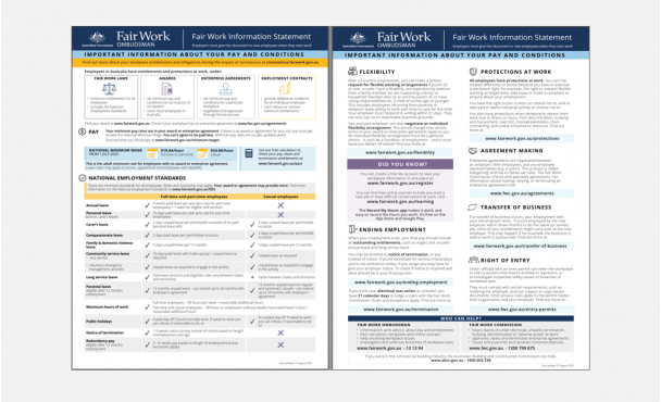 Fair Work Information Statement – Updated 13.8.20